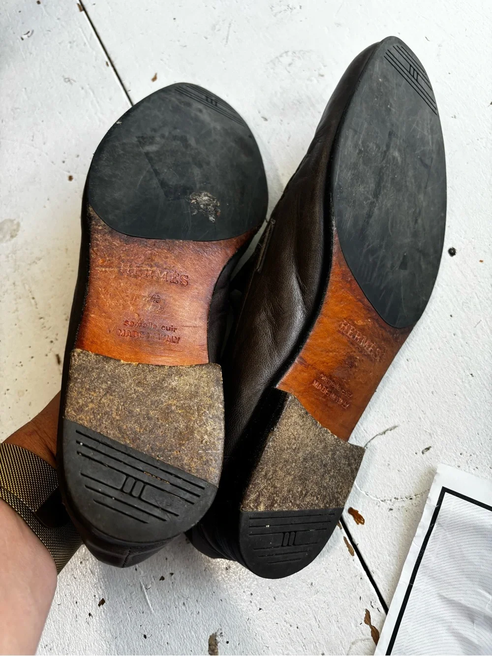 Hermes Dark Brown Leather Penny Loafers